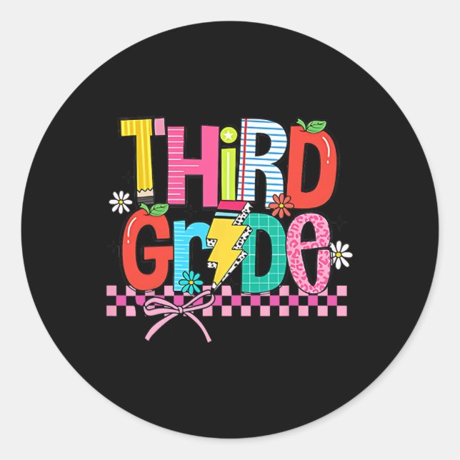 Third Grade Back To School 3rd Grade Coquette Teac Classic Round Sticker (Front)