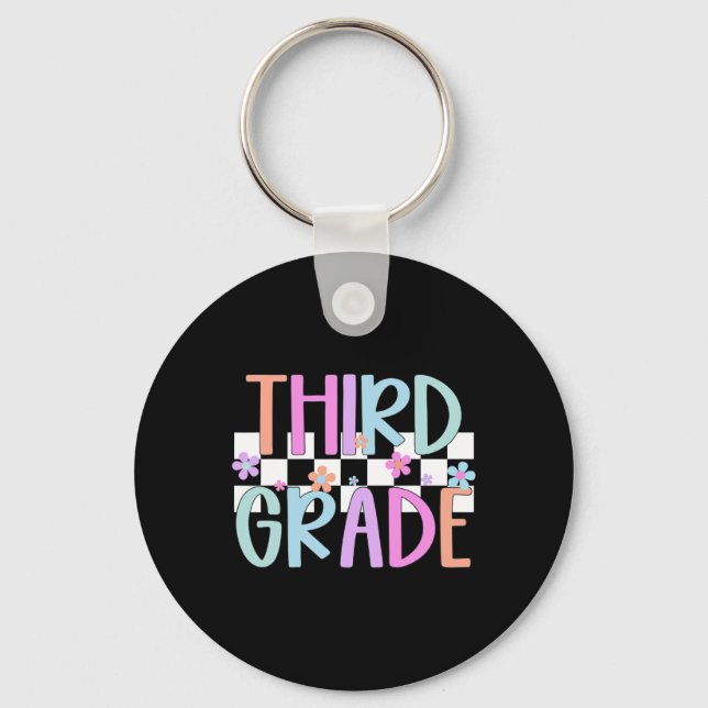 Third Grade Back To School 3rd Grade Floral Teache Key Ring (Front)