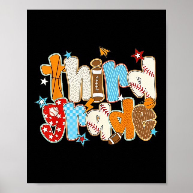 Third Grade Back To School Baseball Basketball Pre Poster (Front)