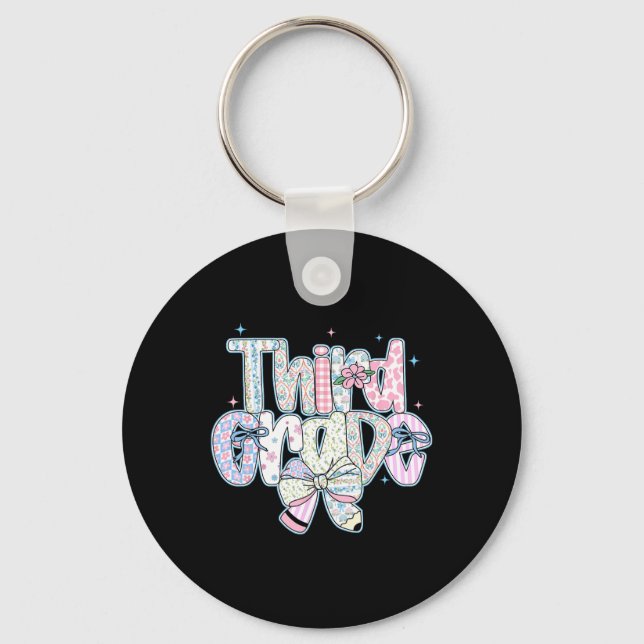 Third Grade Back To School Coquette Preppy Pencil  Key Ring (Front)