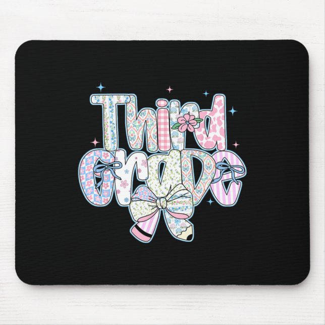 Third Grade Back To School Coquette Preppy Pencil  Mouse Mat (Front)