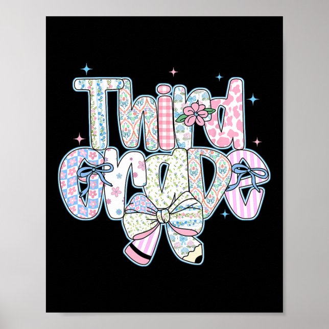 Third Grade Back To School Coquette Preppy Pencil  Poster (Front)