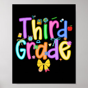 Third Grade Back To School Girls Bow 3rd Grade Tea Poster