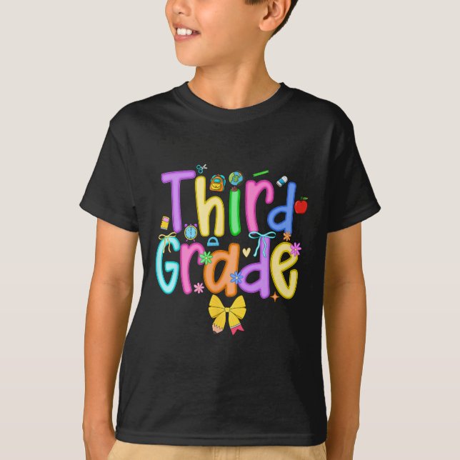 Third Grade Back To School Girls Bow 3rd Grade Tea T-Shirt (Front)