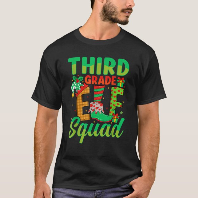 Third Grade Elf Squad Christmas Teacher Team Xmas  T-Shirt (Front)
