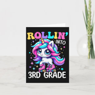 Third Grade Girl Back To School Rollin Unicorn 3rd Card