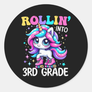 Third Grade Girl Back To School Rollin Unicorn 3rd Classic Round Sticker