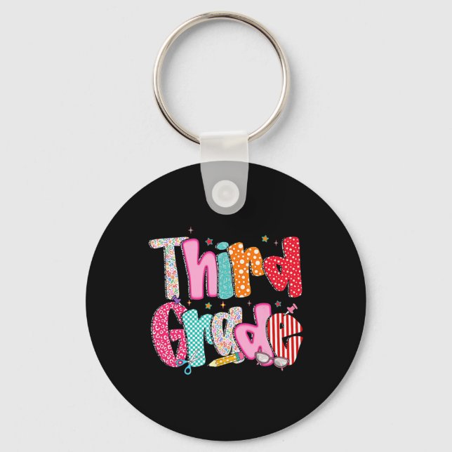 Third Grade Girls Back To School Preppy Pencil 3rd Key Ring (Front)