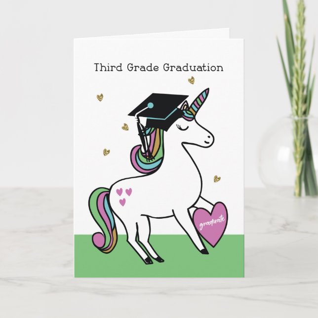 Third Grade Graduation Congratulations Unicorn Card (Front)