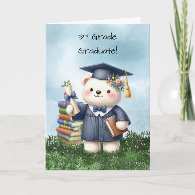 Third Grade Graduation Girl Bear Congratulations Card (Front)
