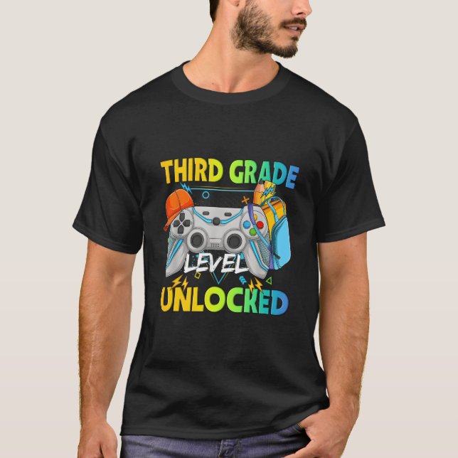 Third Grade Level Unlocked Gamer Back To School T-Shirt (Front)