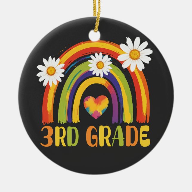 Third Grade Rainbow Back to School 3rd Grade  Ceramic Tree Decoration (Front)