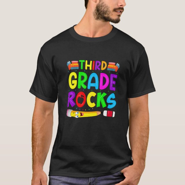 Third Grade Rocks  Team 3rd Grade Teacher T-Shirt (Front)