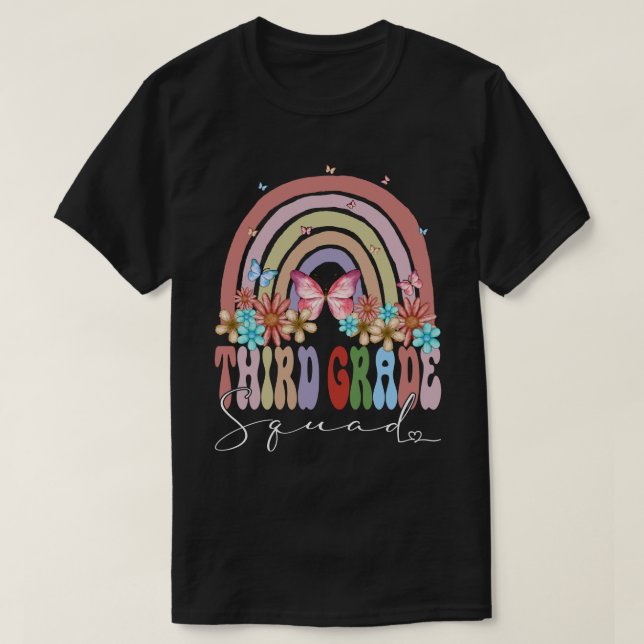 Third Grade Squad Back To School Rainbow Retro Gro T-Shirt (Design Front)