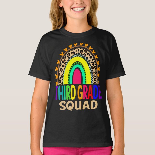 Third Grade Squad Rainbow Leopard Back To School  T-Shirt (Front)