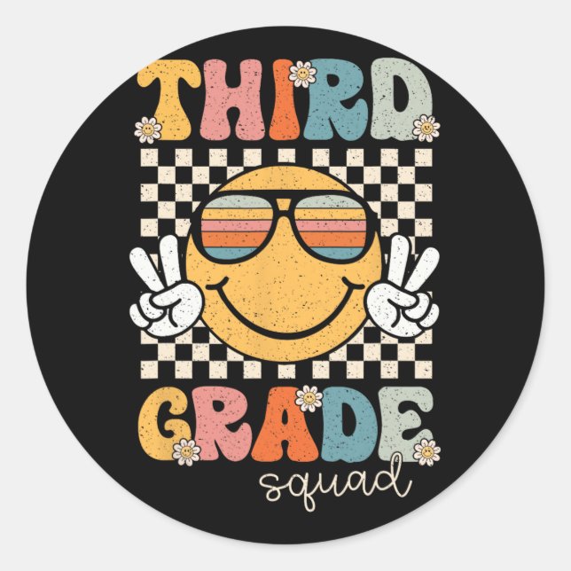 Third Grade Squad Retro Back To School 3rd Grade T Classic Round Sticker (Front)