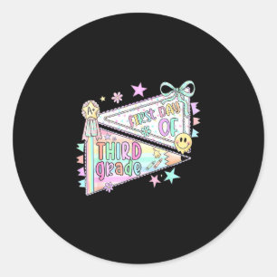 Third grade teacher 3rd grade pennant flag back to classic round sticker