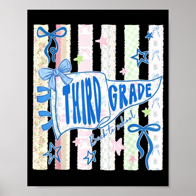 Third grade teacher 3rd grade pennant flag back to poster (Front)