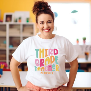 Third Grade Teacher Colourful Retro Custom T-Shirt