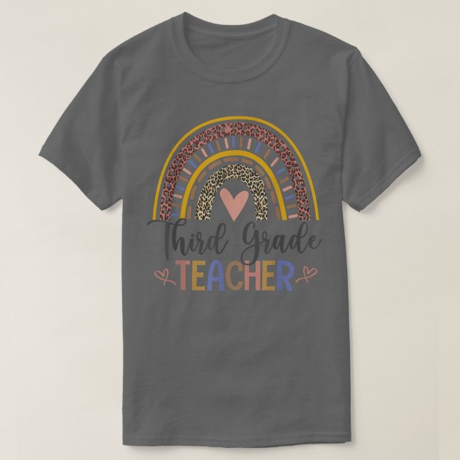 Third Grade Teacher Leopard Boho Rainbow Back To S T-Shirt (Design Front)