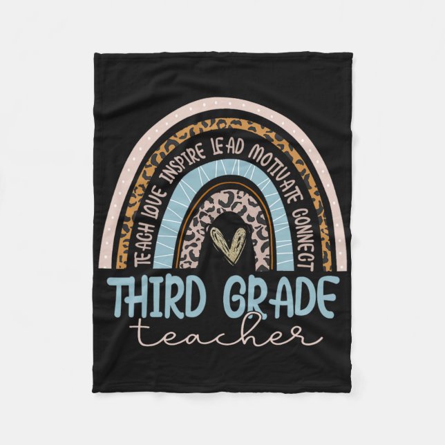 Third Grade Teacher Leopard Boho Rainbow Byck To S Fleece Blanket (Front)