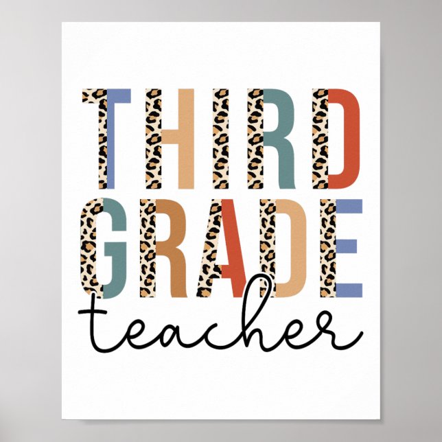 Third Grade Teacher Leopard Happy First Day Of Sch Poster (Front)
