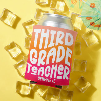 Third Grade Teacher Orange Red Ombre Can Cooler