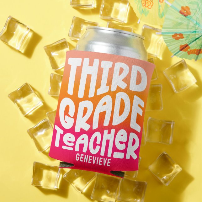 Third Grade Teacher Orange Red Ombre Can Cooler (In Situ Summer)