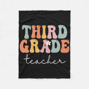 Third Grade Teacher Retro Groovy Vintage First Day Fleece Blanket