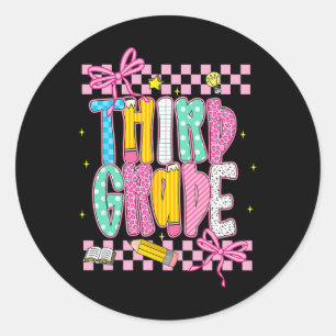 Third Grade Teacher Student Back To School Happy F Classic Round Sticker