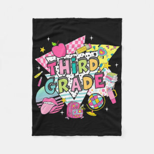 Third Grade Teacher Student Back To School Happy F Fleece Blanket