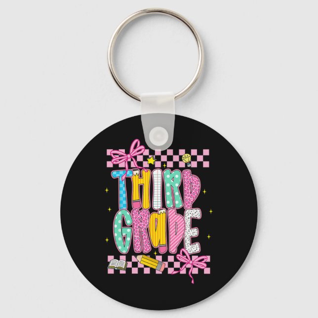 Third Grade Teacher Student Back To School Happy F Key Ring (Front)