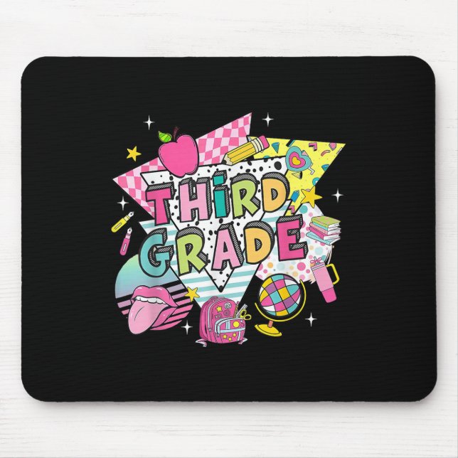 Third Grade Teacher Student Back To School Happy F Mouse Mat (Front)