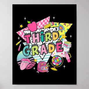 Third Grade Teacher Student Back To School Happy F Poster