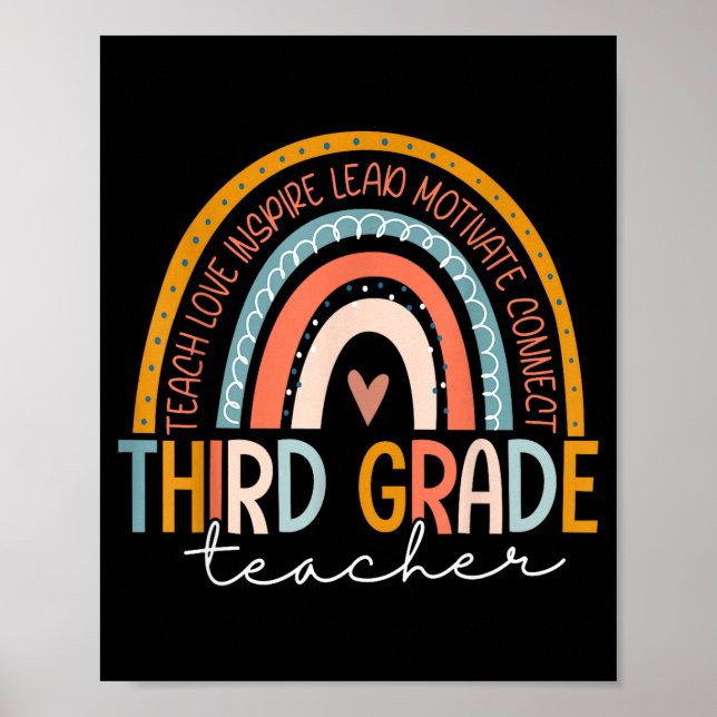 Third Grade Teacher Teach Love Inspire Back to Poster (Front)