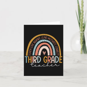 Third Grade Teacher Teach Love Inspire Boho Rainbo Card