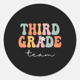 Third Grade Team Retro Groovy Vintage First Day Of Classic Round Sticker