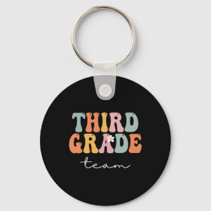 Third Grade Team Retro Groovy Vintage First Day Of Key Ring