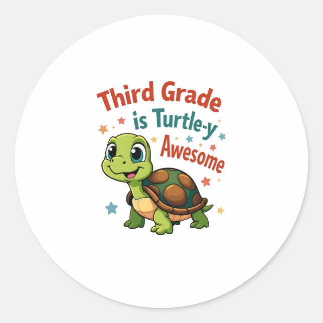 Third grade Turtle-y Awesome 3rd Grade Back to Sch Classic Round Sticker (Front)
