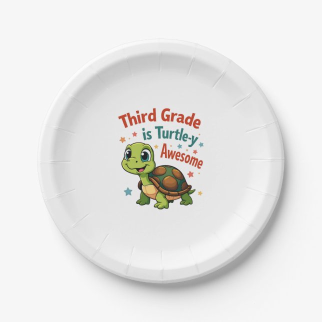 Third grade Turtle-y Awesome 3rd Grade Back to Sch Paper Plate (Front)
