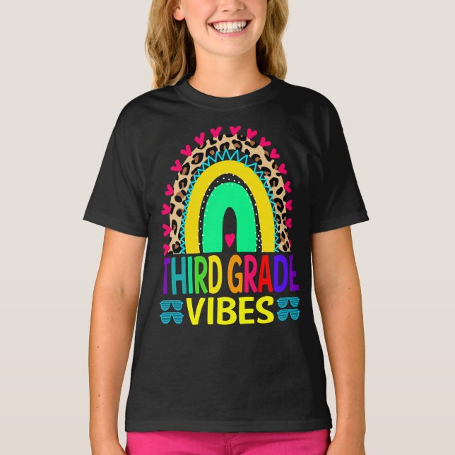 Third Grade Vibes Rainbow Leopard Back To School  T-Shirt (Front)