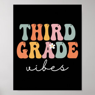 Third Grade Vibes Retro Groovy Vintage First Day O Poster