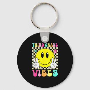 Third grade vibes retro smile face back to school key ring