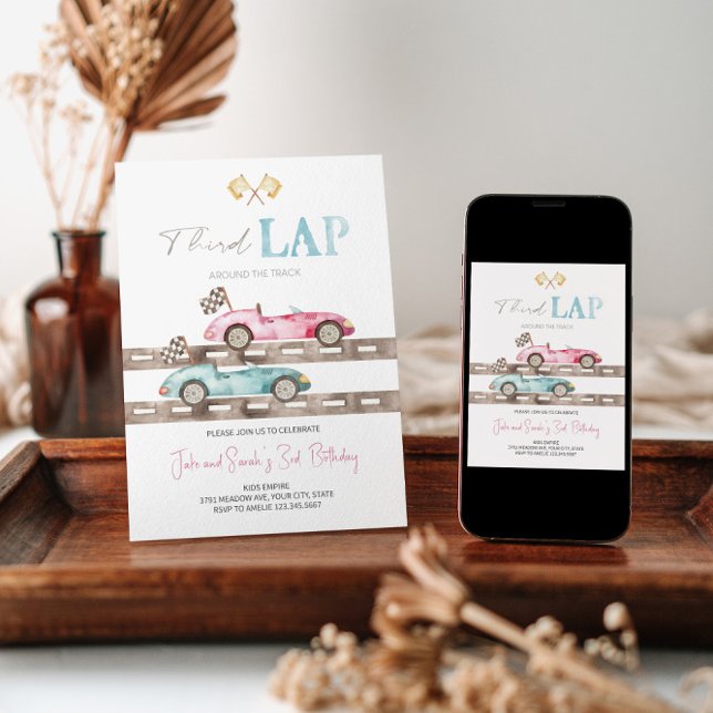 Third Lap Race Car Twins Birthday Invitation  (Creator Uploaded)