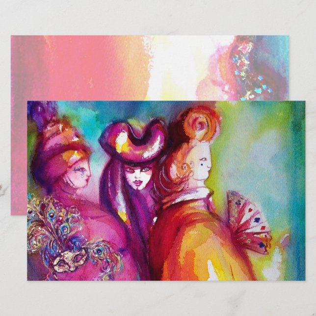 THIRD MASK ,Venetian Masquerade Ball Stationery (Front/Back)