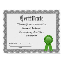 Third Place Green Ribbon Certificate