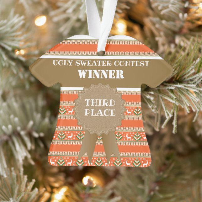 Third Place Ugly Christmas Sweater Contest Winner Ornament (Tree)