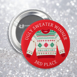 Third Place Ugly Sweater Winner   Funny Christmas  6 Cm Round Badge