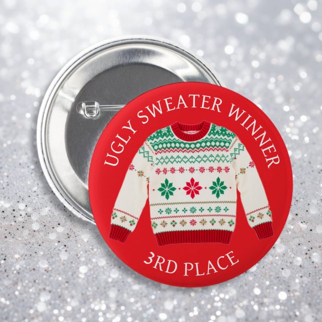 Third Place Ugly Sweater Winner | Funny Christmas  6 Cm Round Badge (Creator Uploaded)
