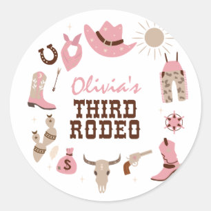 Third Rodeo Pink Western Cowboy 3rd Birthday Classic Round Sticker